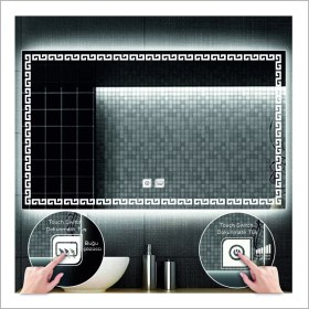 Resim Dnr-Mirror70x90 Cm Beyaz Ledli Tasarım Kumlamalı Dokunmatik Tuşlu Buğu Önleyicili Banyo Aynası Makyaj Aynası 