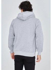Resim Barlashive Erkek 3 İplik Pamuklu Fermuarlı Kapüşonlu Kanguru Cepli Baskılı Hoodie Hırka Sweatshirt -gri Çok Renkli 