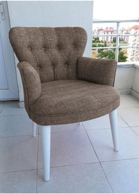 Resim Azra Aksesuar Berjer -berjer Koltuk - Keten Kumaş - Balkon Koltuğu- Kahverengi 
