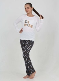 Resim Toontoy Kız Çocuk Big Dream Baskılı Pijama Takım Beyaz 