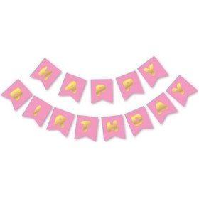 Resim Pembe Gold Happy Yaldızlı Banner 