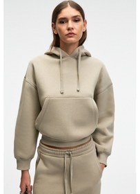Resim Grimelange SELENE Kadın Kapüşonlu Kangru Cepli Regular Fit Taş Rengi Sweatshirt 