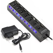 Resim Afzelia 7 Port USB Hub Çoklayıcı Çoğaltıcı Onoff Düğmeli Işıklı Adaptörlü 
