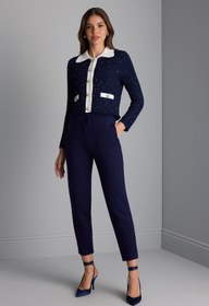 Resim Beli Kordonlu Cepli Lacivert Triko Pantolon 