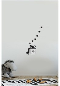 Resim Priz Kedi Sticker Set Siyah Kedi Yıldız Etiket Duvar Sticker 