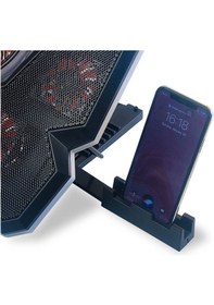 Resim RGB Işıklı 5 Fanlı Notebook Soğutucu Kırmızı Led Telefon Tutuculu 