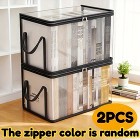 Resim 2'li Paket Şeffaf Depolama Kutuları - 180° Açılır Kapaklı - Kitaplar, Kıyafetler, Atıştırmalıklar, Ofis Belgeleri için Sağlam Plastik Organizer - Büyük Kapasiteli Çok Amaçlı Ev ve Ofis Depolama Sepeti, Kitap Organizer, İçeriği Görünür, Dayanıklı Yapı, Kitap Depolama Organizatörü,Atıştırmalık 