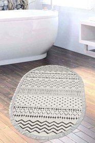 Resim Kaymaz Taban Djt Banyo Halı Yıldız Deri Saçaklı Oval İskandinav F5086 F5086D1-3, Bej, 50 x 80 