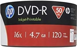 Resim HP DVD-R HP 4,7 GB (120 dk) 16x Inkjet yazdırılabilir 50 milli toplu 