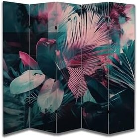 Resim Soyut Yapraklar Temalı Özel Tasarım Paravan Room Divider Oda Bölücü PRVN-1332-1, 220 x 180 