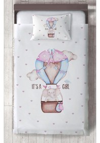 Resim Mekta Home Bebek Ve Çocuk Odası Pembe Uçan Balon Desenli Yatak Örtüsü Renkli 