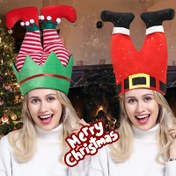 Resim Kırmızı Komik Noel Bere Parti Şapkaları - Elf Pantolon Noel Şapkası Noel Çirkin Kazak Partisi için 