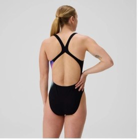Resim Speedo Printed Powerback Kadın Yüzücü Mayosu Siyah 