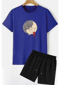 Resim Tasarım Şort T-shirt Eşofman Takımı Mavi 