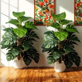 Resim 51.18 İnç Büyük Yapay Monstera, Gerçekçi Yaprak Dokusuyla Tropikal Sahte Palmiye Ağacı - İç/Dış Mekan Dekorasyonu, Mağaza, Bahçe, Çiftlik, Veranda, Ev Hediyesi, Düğün, Noel, Bağımsızlık Günü ve Cadılar Bayramı Peyzajı. Bakım Gerektirmez, Pot Dahil Değil, İdeal Ev Dekoru, Mint Yeşili, Girasol Yapay Bitkiler, Kilise Dekorasyonları Açık Hava, Yapay Bitkiler Açık Hava 