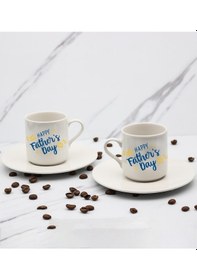 Resim Happy Father's Day Baskılı 2'li Türk Kahve Fincanı & Metal Mum Hediye Seti Babalar Gününe Özel Hediye B3 
