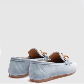Resim Hakiki Deri Mavi Süet Kadın Loafer - Mavi 