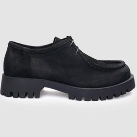 Resim %100 Hakiki Deri Siyah Nubuk Bağcıklı Kadın Günlük Ayakkabı Siyah 