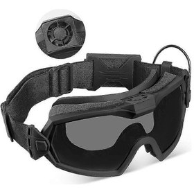 Resim Fan Ve Değiştirilebilir Lensli Buğu Önleyici Gözlük, Bisiklet, Av, Motosiklet İçin Gözlük Ve Gözlük Camları Prettyj 