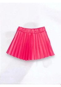 Resim Kız Bebek Beli Lastikli Pilise Deri Etek-14533 Pembe 