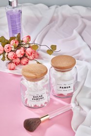 Resim FBZhome 2'li Ahşap Kapaklı Kulak Pamuğu & Pamuk Organizeri 300 Ml Pamukluk 