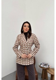 Resim Cemo Kadın Puantiyeli Tek Düğmeli Blazer Ceket Camel 