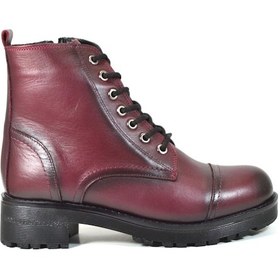 Resim Beety 611 Hakiki Deri Bordo Fermuarlı Kadın Postal Bot Bordo 