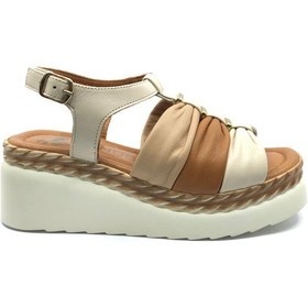Resim Venüs Vibrur Hakiki Deri Comfort Ortopedik Kadın Sandalet Bej 