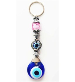 Resim Nazar Boncuklu Pembe Kristal Taşlı Anahtarlık 