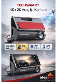 Resim Techsmart 2 Kanal 4k + 2k Araç İçi Kamera Adas Bsd Wifi Gps Gece Görüşlü Dashcam 