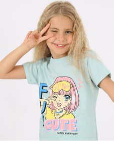 Resim Kız Çocuk Kısa Kollu %100 Pamuklu Fun Cute Pijama Takımı Mint 