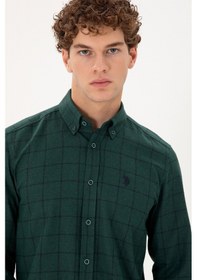 Resim U.s. Polo Assn. Erkek Koyu Yeşil Gömlek Desenli 50296597-vr079 Koyu Yeşil 