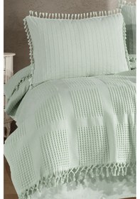 Resim %100 Pamuk Çift Kişilik Püsküllü Pike Takımı Velda Ada Çayı 