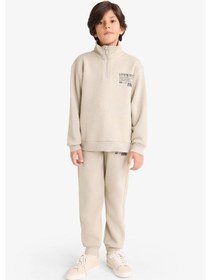 Resim Defacto Erkek Çocuk Yarım Fermuarlı İçi Yumuşak Tüylü Baskılı Sweatshirtt E9601a825aukh475 Haki-kh475 