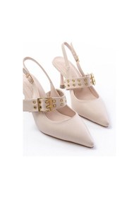 Resim İnf-260 Bej Günlük Arkası Açık Baret Tokalı Topuklu Bayan Aya... Bej 