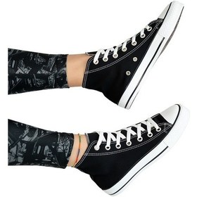 Resim Unisex Keten Spor Ayakkabı Siyah Beyaz Siyah 