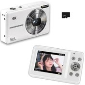Resim Springsun Beyaz Dijital Fotoğraf Makinesi - 4k/30fps Video, 64mp Fotoğraf, 18x Zoom, 2.4" Ekran, 32gb Hafıza Kartı Ve Dahili Li-poly Batarya 