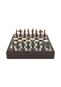 Resim Gifthome Büyük Boy Metal Pegasus Satranç Tk. Antik Ve Ceviz Desenli Sandıklı Mdf Tahtası 36x36x6 Cm. 
