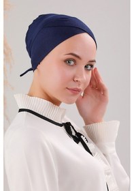 Resim Melodi Scarf Bağlamalı Dikişsiz Çapraz Bone Lacivert Lacivert 