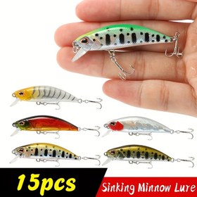 Resim 15 adet 5.5 cm 5g Minnow Wobbler Balıkçılık Cazibesi, Jerkbait Yem Levrek Pesca Mini Batan Wobblers, Balıkçılık Yemleri, Yapay Yem 