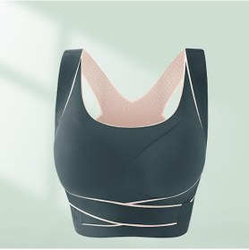 Resim Yeşil Kadın Şok Emici Koşu Spor Sutyeni, Düşme Önleyici Ve Güzel Sırt, Fitness Yoga Yeleği Tarzı Çelik Halkasız Sütyen Yeşil 