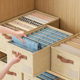 Resim Katlanabilir Kumaş Giysi Saklama Düzenleyici - Çok Bölmeli, Modern Tasarım Çekmeceli Kutu: Yatak Altı, Dolap ve Yurt Organizasyonu için Çok Amaçlı, Pantolon, Çorap & İç Çamaşırı Depolama, Nötr Renk Paleti, Pürüzsüz Dokulu Kumaş, Sağlam Yapı, Kompakt Tasarım, Dayanıklı Malzeme, Küçük Alanlar için Yer Tasarrufu 