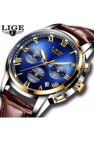 Resim Lige Deri Kahverengi Kordon Şık Lüks Erkek Kol Saati 