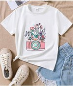 Resim MORNİNG KİDS Beyaz Çiçekli Fotoğraf Makinesi Baskılı Çocuk Penye Tshirt 