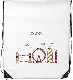 Resim DIYthinker Kadın Londra İngiltere düz Landmark desen İpli sırt çantası ince çizgiler alışveriş yaratıcı çanta omuz Environ Tal Polyester çanta, Çok renkli, One Size, sırt çantası 