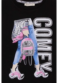 Resim Kız Çocuk Sweatshirt Pullu Baskılı Siyah (9-14 Yaş) 