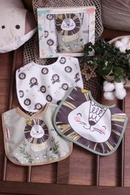 Resim Bebechi Lumi Lamb 3'lü Bebek Mama Önlüğü Seti - %100 Pamuklu, Yumuşak Dokulu, Sıvı Emici Çıtçıtlı Bebek Önlü 