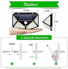 Resim Mobee Güneş Enerjili Lamba Led Sokak Dış Ortam Solar Bahçe Aydınlatması Su Geçirmez Sensörlü (100 Led) 