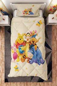 Resim BelezaHome Sarı Mavi Winnie The Pooh Desenli Tek Kişilik Çocuk Yorganı Uyku Seti 