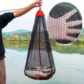 Resim Taşınabilir Siyah File Balık Ağı Çantası Kırmızı İpli - Dayanıklı, Katlanabilir Tasarımıyla Kolay Saklama, Balık Tutma ve Şnorkelle Dalış Ekipmanları için İdeal, Balıkçılık Çantası 